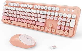 Wireless Keyboard and Mouse Combo, 2.4GHz Colorful Cute Round Keycaps Keyboard for Office Computer PC Desktops Laptop (104 Keys Pink White) - Image 1