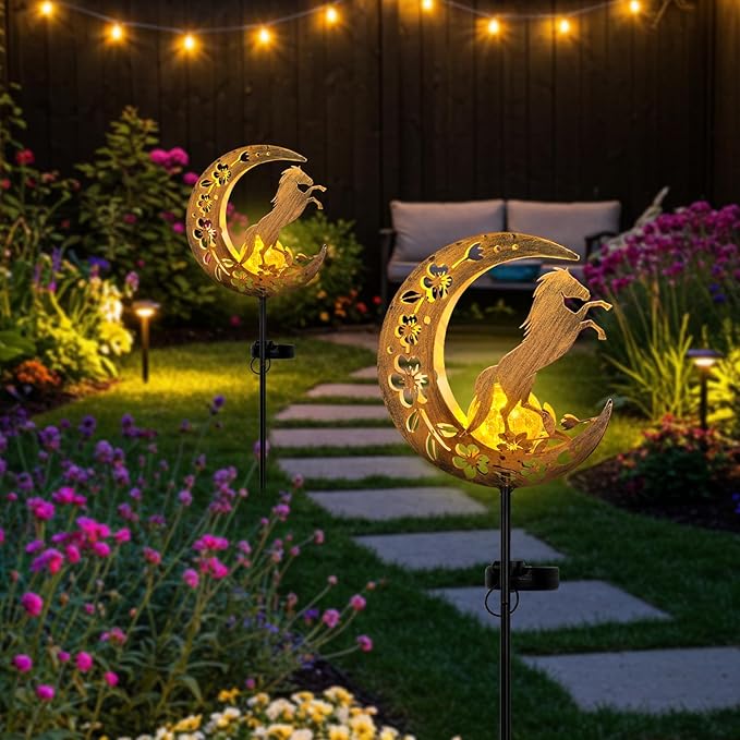 JOBOSI Solar Moon Horse Decorative Light Gift, Portable Decorative Ground Stake Light, Mother's Day Gift, Gifts for Women Grandmothers, Garden Lawn Decor Christmas & New Year Gift