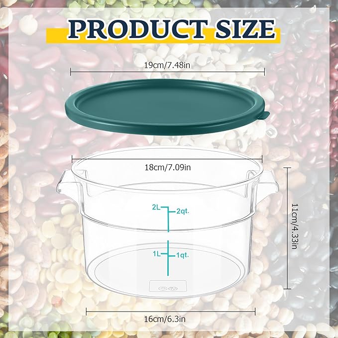 2 Pcs Dough Proofing Bucket with Lid, Round Food Storage Container 2 Qt Dough Bucket Clear Translucent Containers with Green Scale(Green)