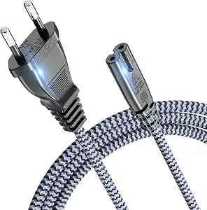 European Power Cord, Goalfish EU 2- Slot Power Cable Europlug (IEC-320-C7 to CEE 7/16) Nylon Braided Figure 8 Power Cable with VDE for European Travel Work on TV, PS3/PS4/PS5,One S/X, Laptop -6.6ft