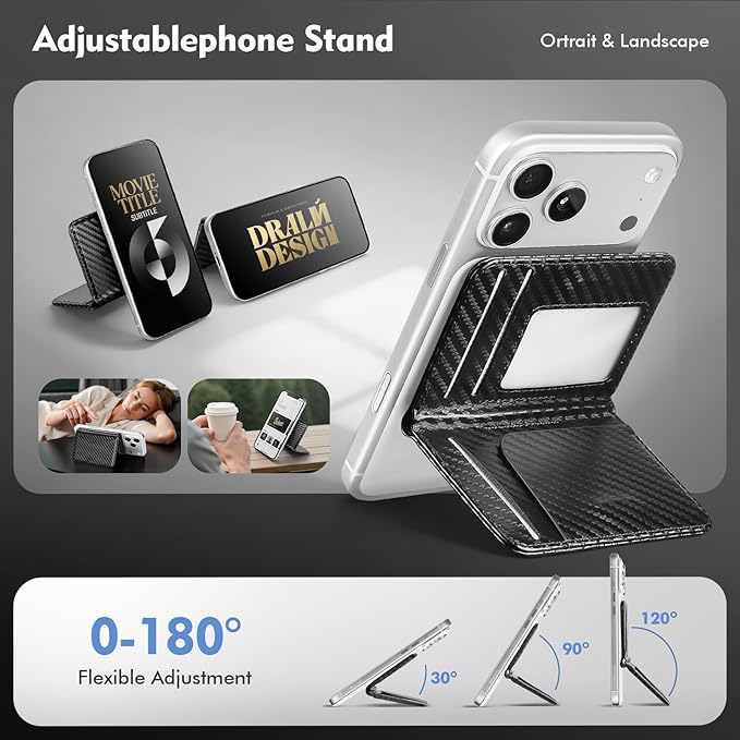 Antsturdy for Magsafe Wallet Stand with Holder,PU Leather RFID Blocking Card Holder,5 Card Slots,Flip Folio Kickstand for iPhone 17/16/15/14/13/12/Pro/Max/Plus,Not Fit iPhone Mini,Carbon Black