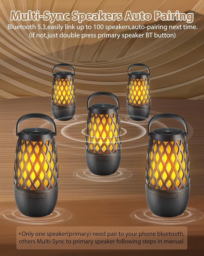 Bluetooth Speaker - Waterproof with LED Lights for Party, Pool, Patio, Porch - Multi-Sync Wireless Speaker with Stereo Sound