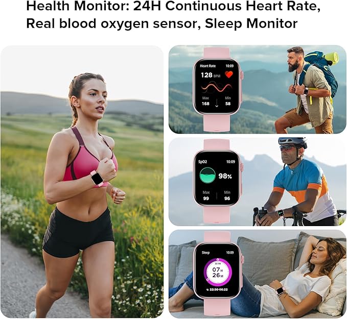 Smart Watches for Women, 2.01" HD Screen with 200+ Watch Faces, Heart Rate/SpO2/Sleep Monitor, 123 Sports Modes, IP68 Waterproof Fitness Tracker, Make/Answer Calls, Compatible with Android iPhone