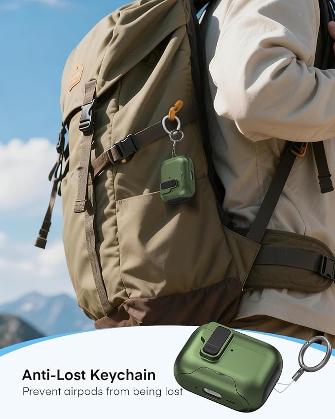 Maxjoy for AirPods Pro 3 Protective Case with Cleaning Kit, Military Hard Case with Lock Shock-Absorbing, Military Green