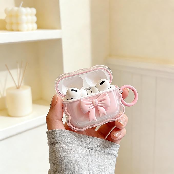 for Airpods Pro 3 Case 2025, Funny 3D Cartoon AirPods Pro 3rd Genaration Case,Floral Bow AirPods Case with Keychain • Cute Kawaii AirPod Cover Pink Bow Case for Women Girls
