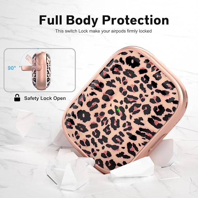 Maxjoy for AirPods Pro 2nd/1st Generation Case, Cute AirPod Pro 2 Case with Safety Lock Hard iPod Pro Cover for Women Men with Keychain for AirPod Pro Cover(2023/2022/2019), Leopard