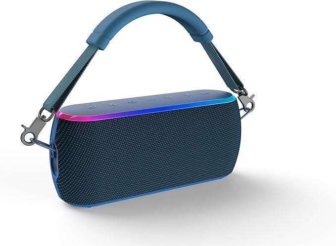 AT&T Essentials 40W Portable Bluetooth Speaker – IPX6 Waterproof, Wireless Dual Pairing, 15H Playtime, Removable Strap/Handle – Home/Kitchen/Outdoor Use (Blue)