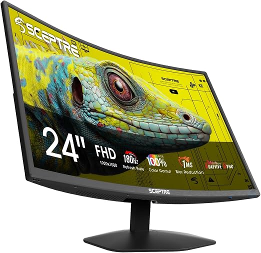 New! Sceptre Curved 24-inch Prime Gaming Monitor 1080p 1500R 1ms up to 180Hz DisplayPort x2 HDMI x2 Build-in Speakers, Machine Black 2027 (C248B-FW180T Series)