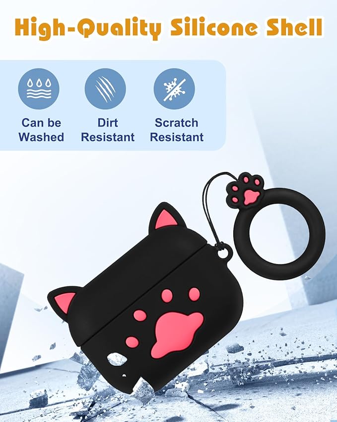 Boaretiu for AirPods Pro/Pro 2nd Generation Case - Cute Kawaii Black Cat with Keychain for AirPods Pro & Pro 2 Case Cover Funny 3D Soft Silicone Fun Cool for Girls Women Teens Boys