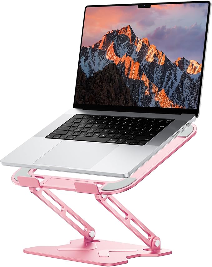 JCZT Adjustable Laptop Stand for Desk, Metal Foldable Laptop Riser, Pink
