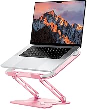 JCZT Adjustable Laptop Stand for Desk, Metal Foldable Laptop Riser, Pink