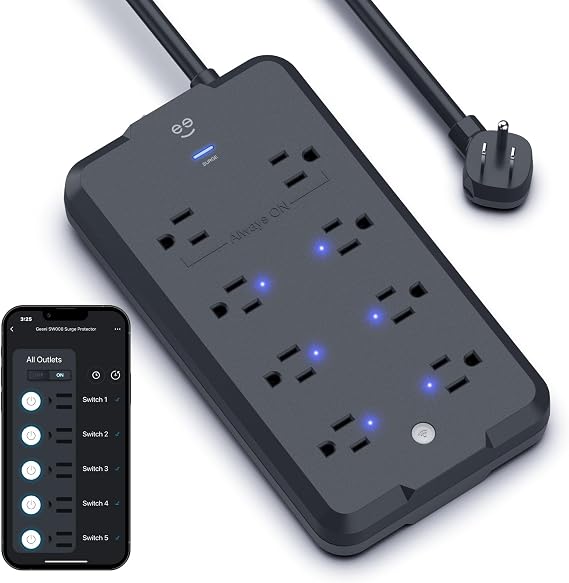 Geeni Surge Ultra Smart 8-Outlet Surge Protector, No Hub, 6 ft. Cord, Black