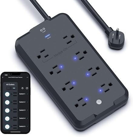 Geeni Surge Ultra Smart 8-Outlet Surge Protector, No Hub, 6 ft. Cord, Black