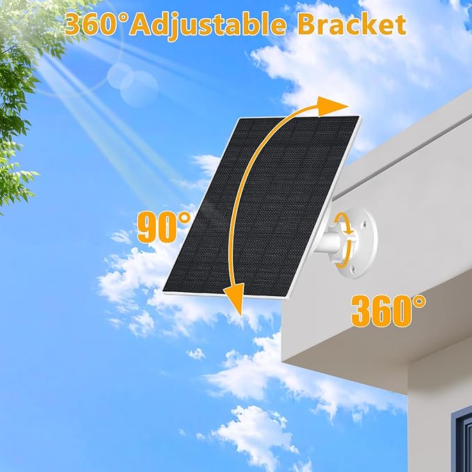 Zivif 10W Solar Panel for Security & Trail Cameras, 10400mAh Built-in Battery, 5V Outdoor Solar Charger with USB-C Cable, Micro-USB Adapter Plug, IP66 Waterproof, 360° Adjustable Mount