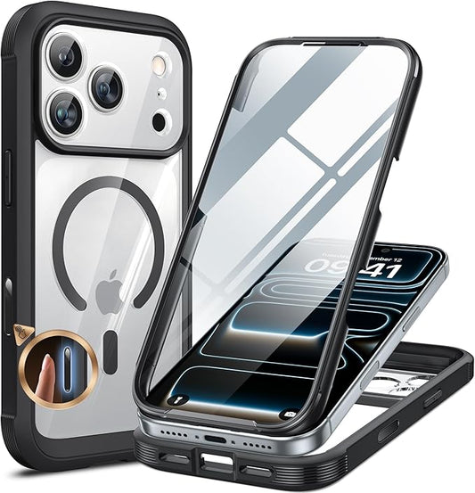 Miracase for iPhone 17 Pro Max Case 6.9" Full-Body Phone Case with Built-in Glass Screen Protector& Full Camera Protector, Camera Control [Magnetic with MagSafe] Drop Proof 17 ProMax Cover, Black