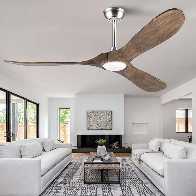 60 Inch Ceiling Fan with Lights and Remote, 3 Wood Fan Blades Ceiling Fan with Quiet Reversible DC Motor Indoor Outdoor for Patios Living Room Bedroom Study