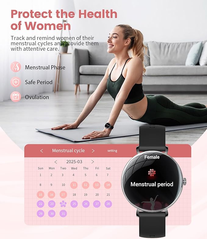 LIGE Ultra-Thin Smart Watch for Women(Answer/Make Calls),1.43" Always-on Display Smart Watch with Heart Rate,Clories Tracker 100+ Sports Modes, Women Smartwatch for Android iOS (Black-FV17-H)