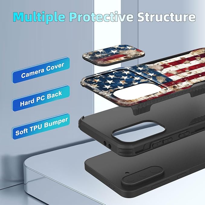 for Galaxy A36 5G/A56 5G Case Built in Slide Camera Lens Cover,Heavy Duty Shockproof Protection Dual Layer Case for Samsung Galaxy A36 5G/A56 5G 6.7" 2025,Rustic American Flag