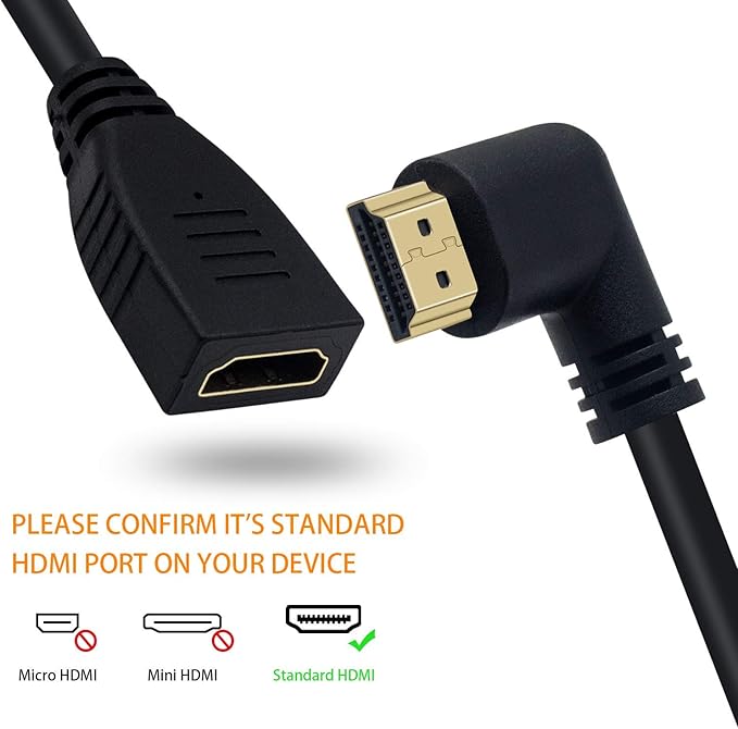 Poyiccot 8K HDMI Extension Cable, Short HDMI 90 Degree Left Angle Male to Female HDMI 2.1 Cable Adapter 48Gbps with 8K 60Hz Video and 3D HDR for TV/Xbox /PS4 /PS5 (Left M/F), 0.5feet