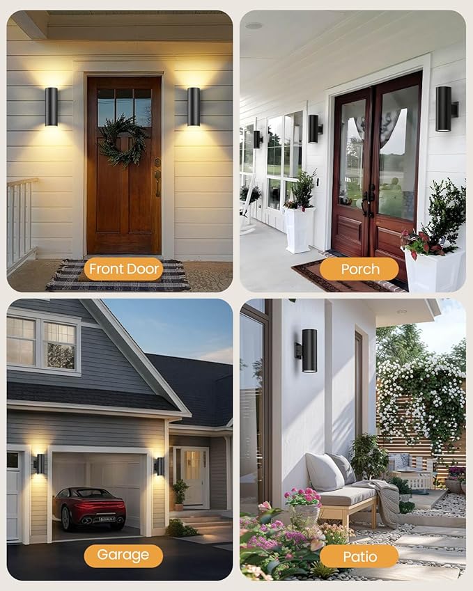 SHIMR Modern Outdoor Wall Lights Dusk to Dawn, Up and Down Light with LED Bulbs Include, Cylinder Matte Black Outdoor Sconce Lights Exterior Lighting Fixtures for House Porch Garage [ETL Listed]