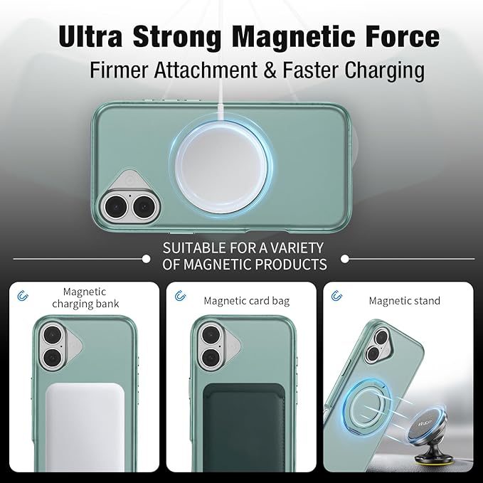 for iPhone 17 Case [Compatible with Magsafe] [15 FT Military Grade Drop Protection] with Screen Protector & Lens Protector,Shockproof Kickstand Phone Case for iPhone 17 (Green)