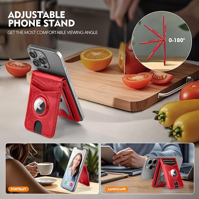 Compatible with Magsafe Case with RFID Blocking Card Holder AirTag pocket for iPhone 17/16/15/14/13/12 Pro/Pro Max/PlusSeries,Not Fit iPhone Mini,Red