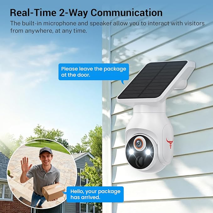 1080P Security Camera Wireless with Solar Panel, Smart AI Human Detection, 2-Way Talk, 360 Surveillance Cam, Color Night Vision, Real Time Alerts, 2.4G Wi-Fi, Cloud Storage (Sold Seperately)