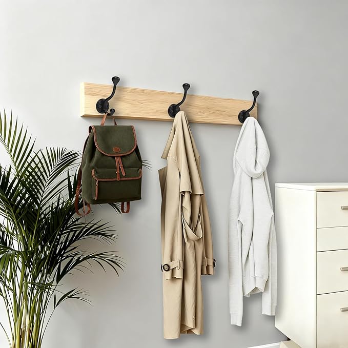 4 Pack Wall Hooks for Hanging, Heavy Duty Coat Hook Wall Mount, Easy to Install Metal Closet Hooks, Apply to Bathrooms, Bedrooms, Living Rooms, Entrances（Black）