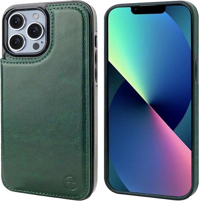 ONETOP Compatible with Magsafe for iPhone 13 Pro Max Wallet Case with Card Holder, PU Leather Kickstand RFID Blocking Case, Double Magnetic Clasp and Durable Shockproof Cover 6.7 Inch (Green)