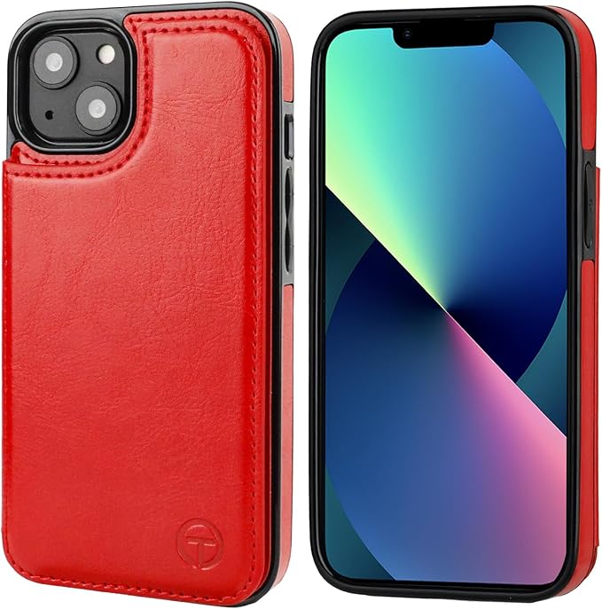 ONETOP Compatible with Magsafe for iPhone 13 Wallet Case with Card Holder, PU Leather Kickstand RFID Blocking Case, Double Magnetic Clasp and Durable Shockproof Cover 6.1 Inch (Red)