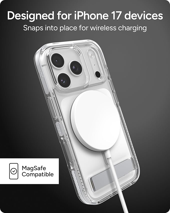 ZAGG Santa Cruz Snap Case with Kickstand for iPhone 17 Pro - Silver, Drop Protection (13ft/4m), MagSafe Charging Compatible, ClearGuard Anti-Yellowing Technology, Scratch Resistant Phone Case