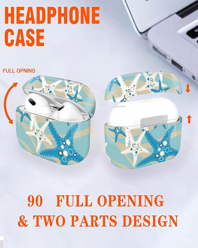 Compatible with Airpod Pro 2nd/1st Generation,Full Protection Cover for Women,Accessories Hard Case Portable & Shockproof for Airpod Pro 2nd Charging Case 2023/2022/2019(Beach Starfish)
