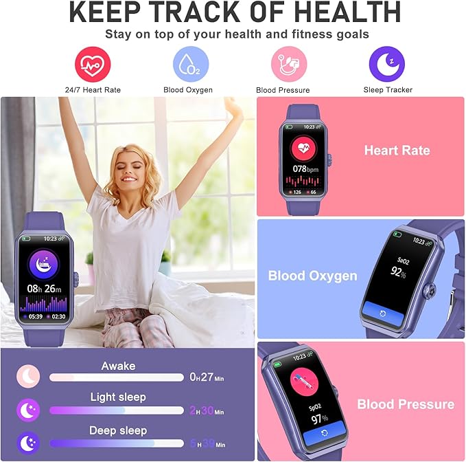 Fitness Tracker with 24/7 Heart Rate, Blood Oxygen, Sleep Tracker, Waterproof Fitness Watch, Activity Tracker with Step Tracker for Women Men