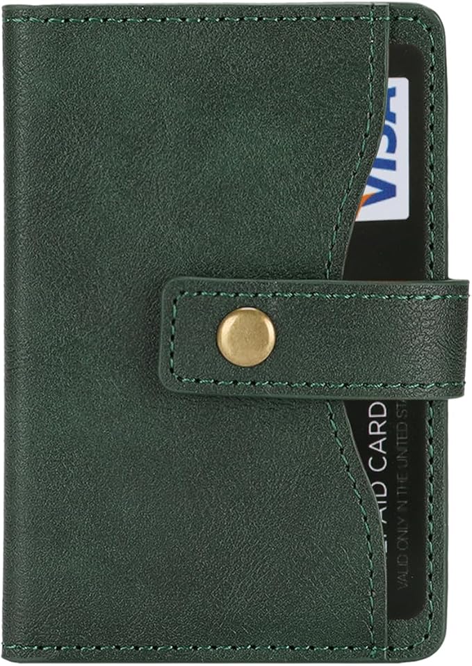 Ultra-Thin Magnetic Wallet Card Holder for iPhone and All MagSafe Protective Cases,Premium PU leather, powerful magnetic closure, stand function, 6 card slots (Green)
