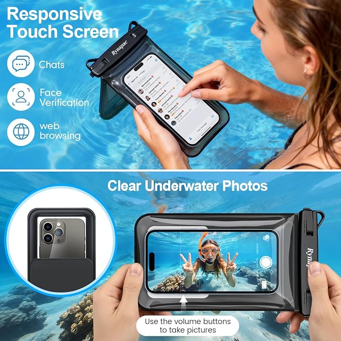 IPX8 Waterproof Phone Pouch Floating, [Up to 8.5''] Double Space Waterproof Phone Case with Lanyard for iPhone 17 16 15 Pro Max, Cell Phone Dry Bag for Beach Travel Cruise Ship Essentials