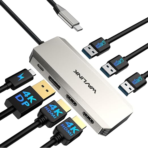 Laptop Docking Station, WAVLINK Triple 4K Docking Station with Dual HDMI, DP, 100W PD in, 3 USB-A2.0 for Wireless Device, Compatible with Dell/HP/Lenovo etc, Windows Systerm Computer Only - Image 6