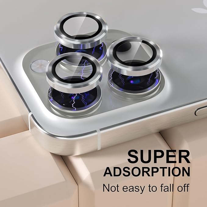 Misea Compatible for iPhone 16 Pro/iPhone 16 Pro Max Camera Lens Protector, Ultra-HD Tempered Glass Camera Cover Screen Protector Metal Individual Ring Protector Decoration Accessories, Silver