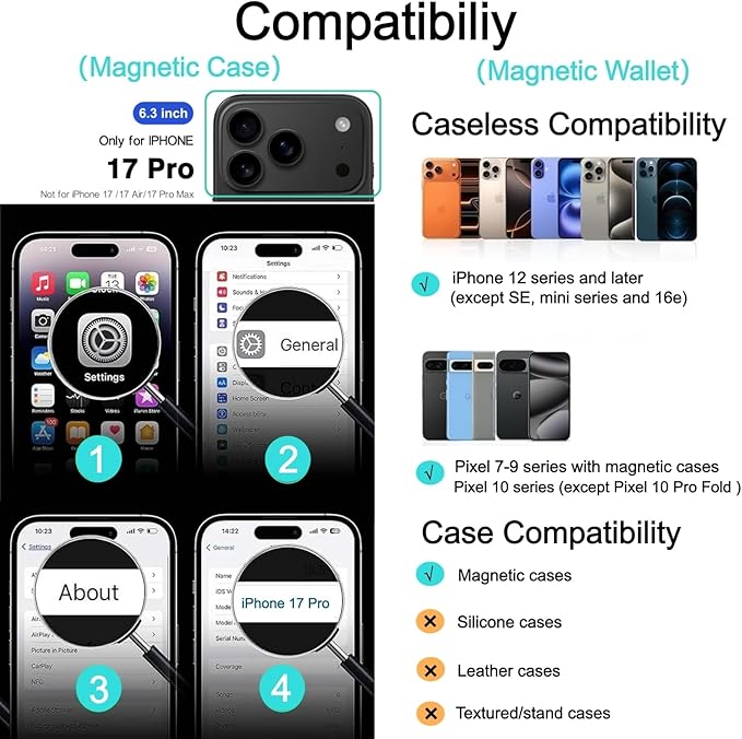 Magnetic for iPhone 17 Pro Clear Case with Pink Detachable Wallet, Compatible with MagSafe, Credit Card Holder with Slim Shockproof Protective Phone Cover