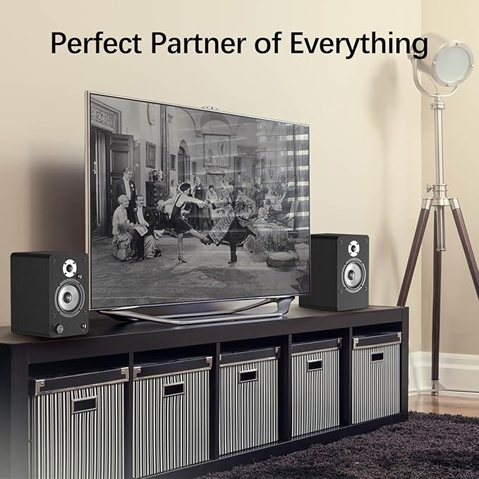 LONPOO 100W Hi-Fi Powered Bookshelf Speakers - Bluetooth 5.3 Active Monitors with 1" Silk Tweeter & 4" Aluminum Woofer, DSP Audio Optimization for TV, Record Player & Home Theater