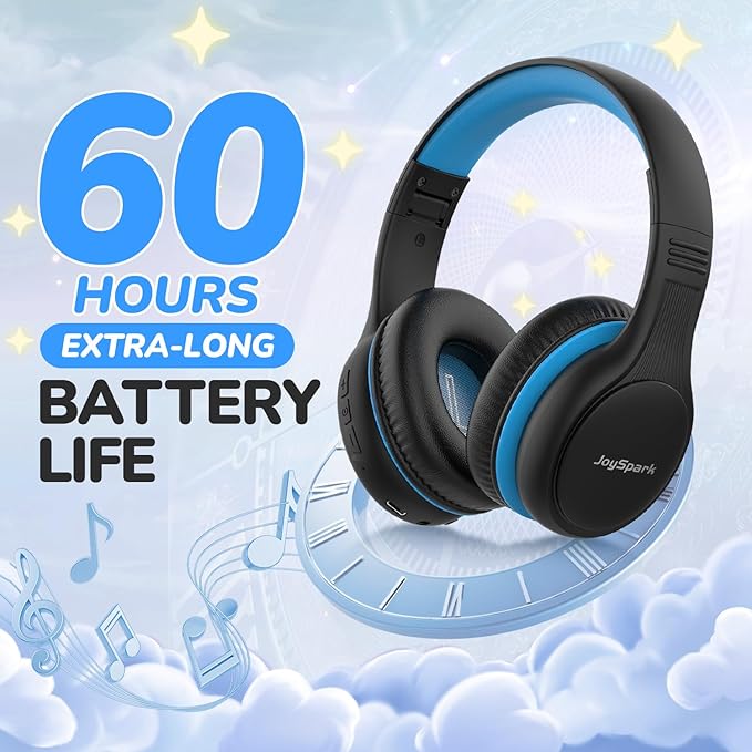 Kids Bluetooth Headphones, 60 Hours Playtime, Bluetooth 5.4 Kids Headphones Wireless, Type-C Fast Charging, 85/94dB Volume Limited, Foldable Toddler Wireless Headsets with Mic-Black Blue