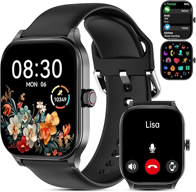 Smart Watch for Women Men(Answer/Make Call), Smartwatches with Heart Rate/SpO2/Sleep/Stress Monitor, IP68 Waterproof Activity Tracker for Android iPhone, 100+ Sports Fitness Watches (Black, 1.85")