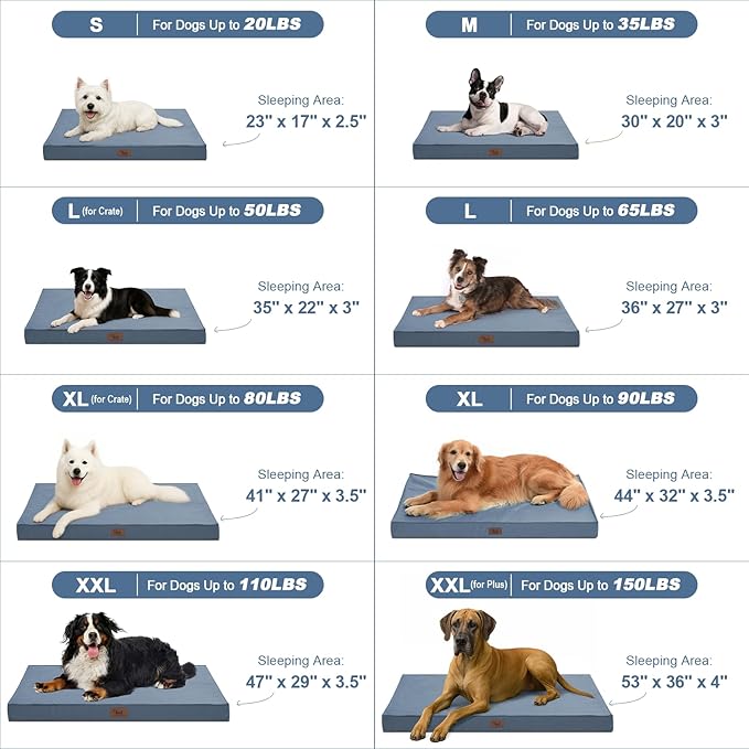 Outdoor All Weather XL Dog Bed, Waterproof Pet Bed for Extra Large Dogs, Orthopedic Egg Crate Foam with Removable Washable Oxford Cooling Cover, 44x32 Inch, Blue