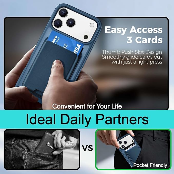 Magnetic for iPhone 17 Pro Max Case with Detachable Wallet, Compatible with MagSafe, Credit Card Holder with Slim Shockproof Protective Phone Cover, Deep Blue