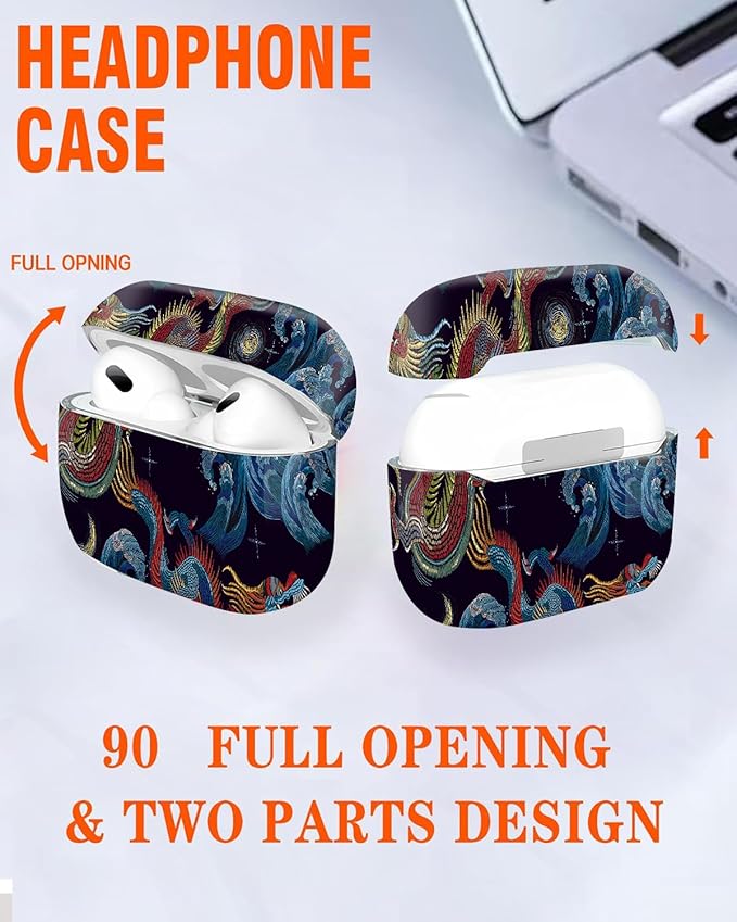 Compatible with Airpod Pro 2nd/1st Generation,Full Protection Cover for Women,Accessories Hard Case Portable & Shockproof for Airpod Pro 2nd Charging Case 2023/2022/2019(Dragon)