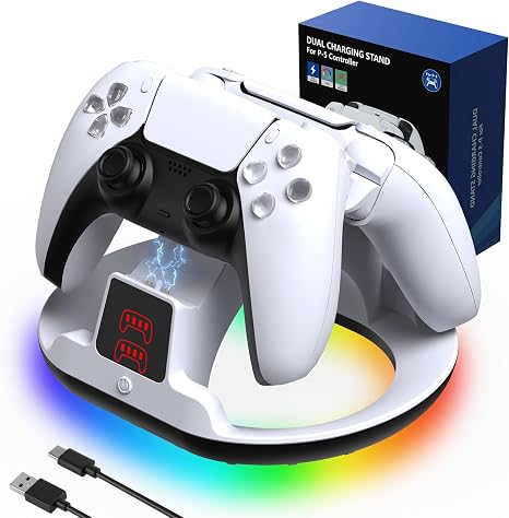 for PS5 Controller Charger Station,Dual Fast Charging Dock for PlayStation 5 Controllers,Controller Charging Stand with Type-C Cable