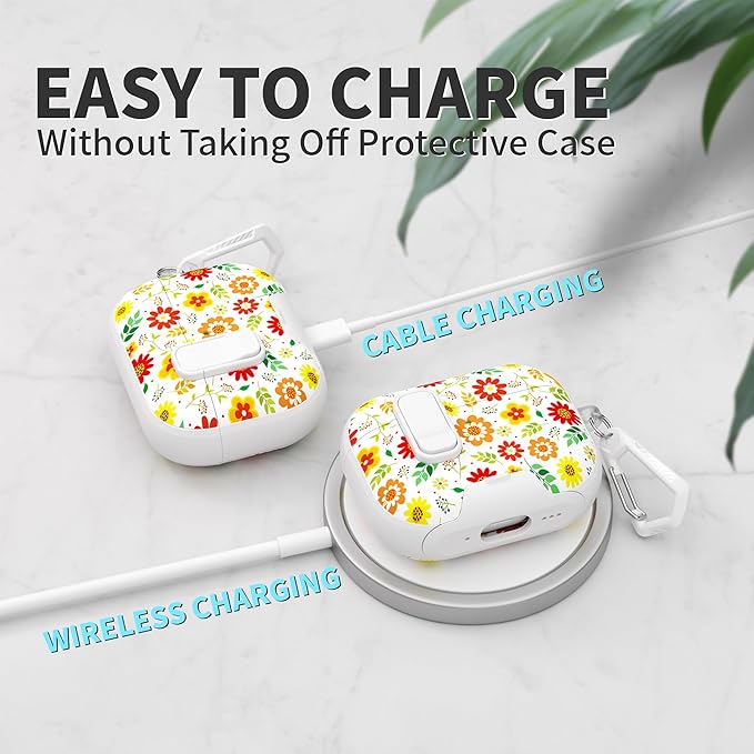 for AirPods Pro 3 Case(2025) with Secure Lock Clip and Phone Stand,Floral Girly Style Protective Cover with Cleaning Kit and Hand Strap for Apple AirPod Pro 3 Generation (Sunflower Petals)