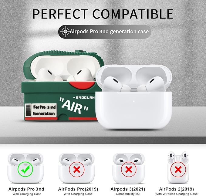 [2Pac] Compatible Airpods Pro 3 Case (2025),3D Cute Cartoon Shoe Box Soft Silicone Protective Cases for Apple AirPods Pro 3rd Generation Case,Airpod Pro 3 Cover with Keychain for Women Men,Red+Green