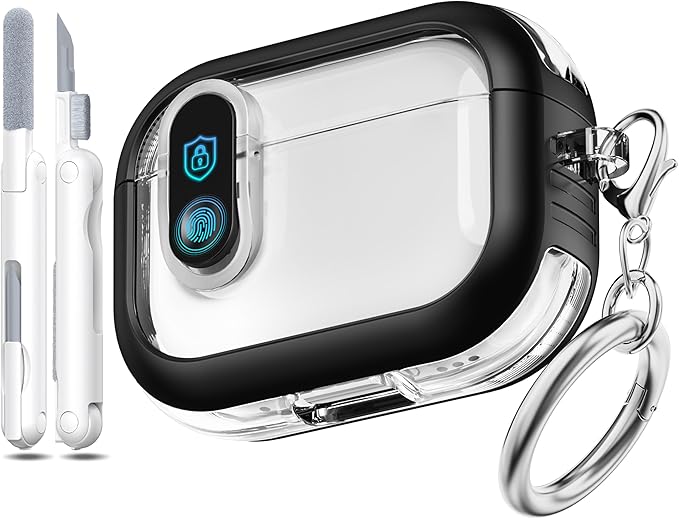 for Airpods Pro 2nd Generation Case with Secure Lock, Compatible with Airpods Pro 2nd/1st Gen, Clear TPU Transparent Military Grade Shockproof Case. Black