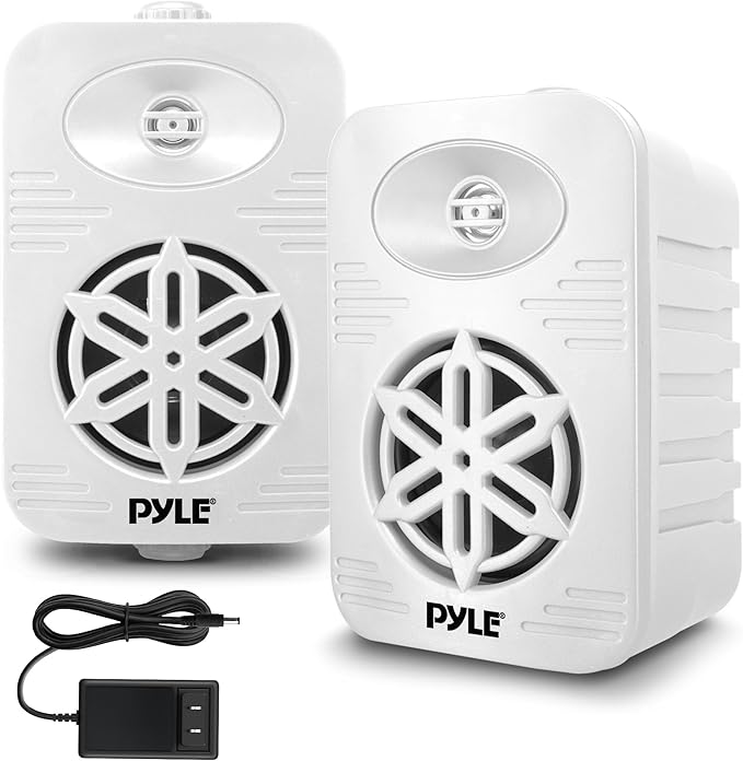 Pyle 4” Outdoor Speakers, 2-Way Bluetooth Waterproof Speaker System with Polymer Tweeter, Heavy-Duty ABS Build, Bluetooth Speakers with Wireless Streaming for Patio, Pool, Deck, or Boat, White, 2-Pack