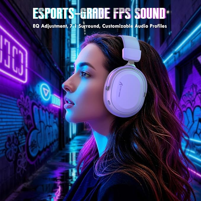 ATTACK SHARK L30PRO Wireless Gaming Headset,7.1 Surround Sound, 50mm Drivers,20ms Low Latency,Detachable Noise-Canceling Microphone, Aluminum Alloy Frame,Quad-Mode Connectivity-White
